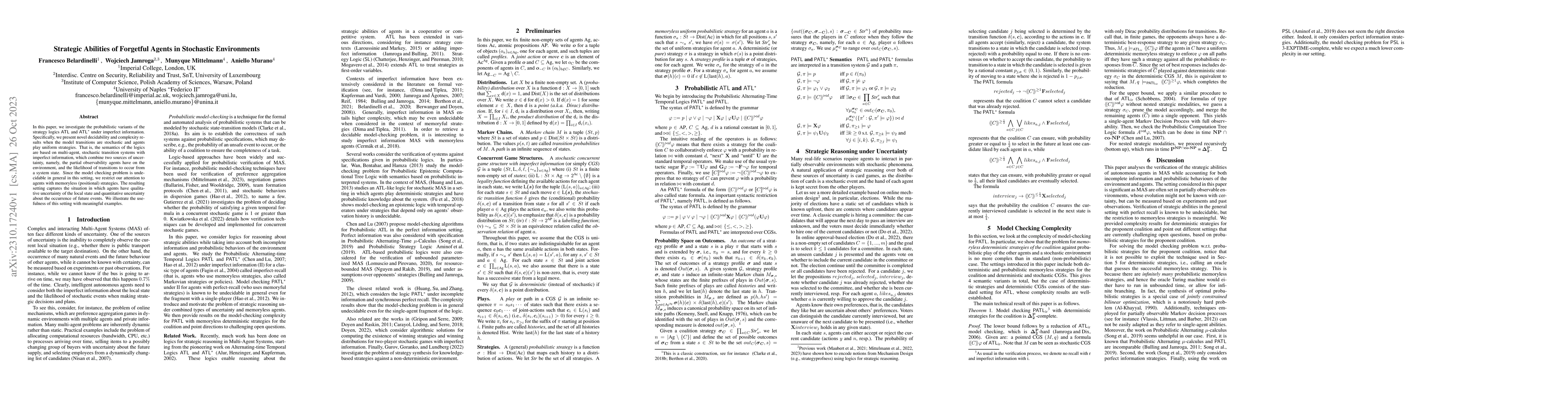 Thumbnail for Strategic Abilities of Forgetful Agents in Stochastic Environments