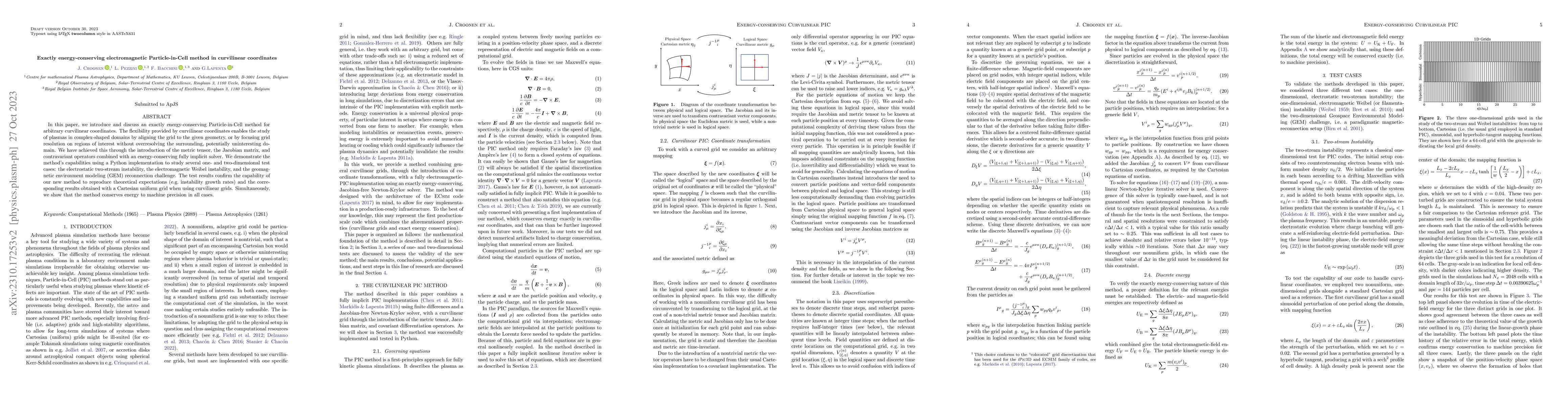 Thumbnail for Exactly energy-conserving electromagnetic Particle-in-Cell method in
  curvilinear coordinates