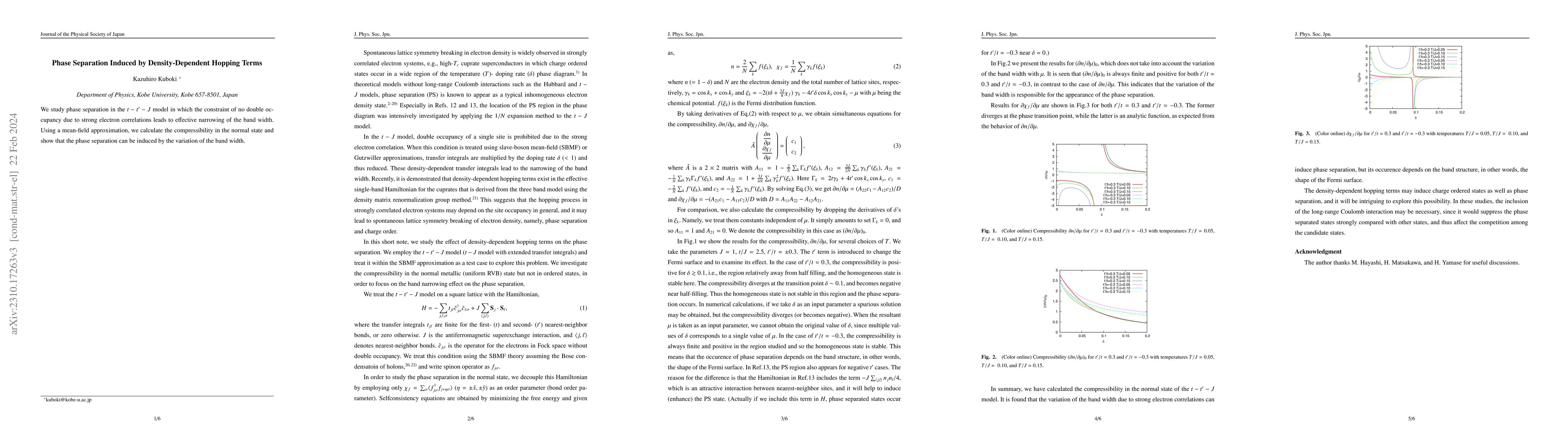 Thumbnail for Phase Separation Induced by Density-Dependent Hopping Terms