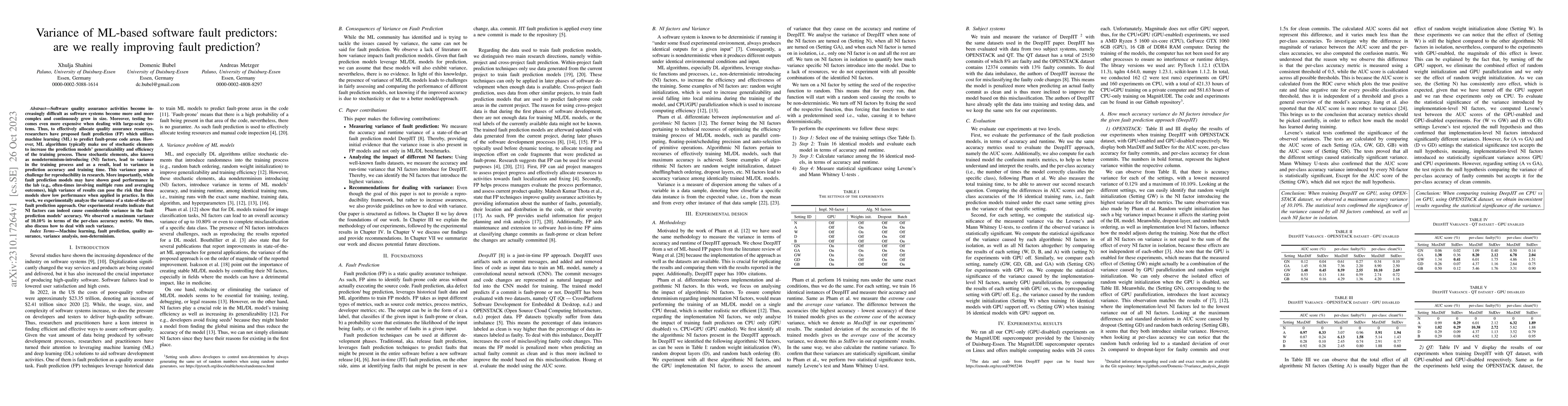 Thumbnail for Variance of ML-based software fault predictors: are we really improving
  fault prediction?