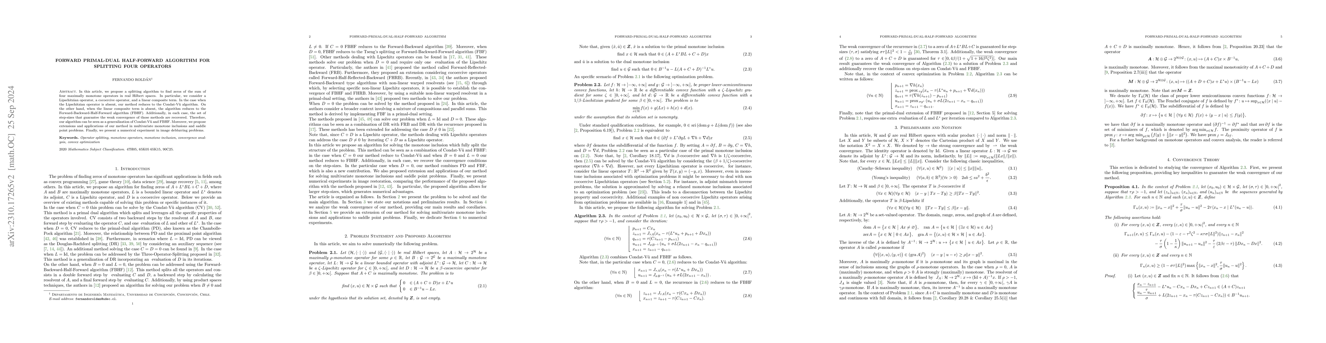 Thumbnail for Forward Primal-Dual Half-Forward Algorithm for Splitting Four Operators