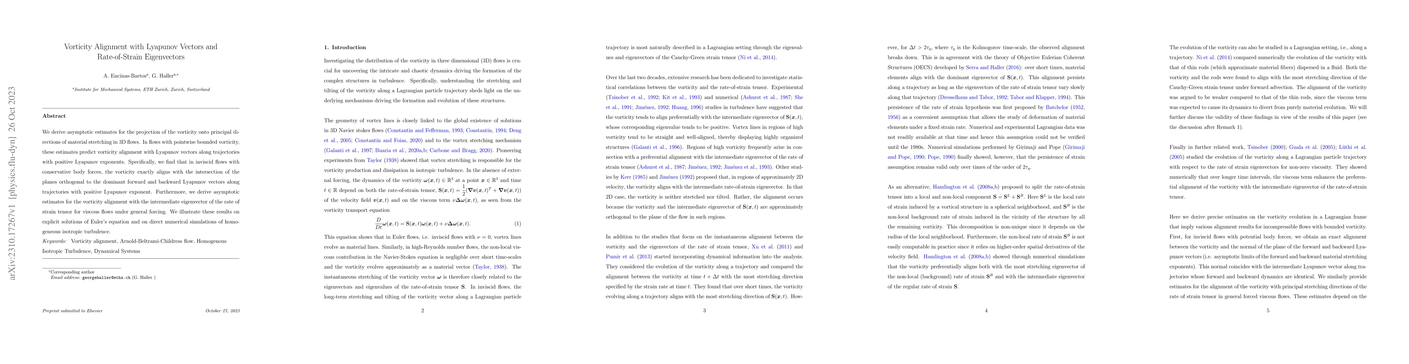 Thumbnail for Vorticity Alignment with Lyapunov Vectors and Rate-of-Strain
  Eigenvectors