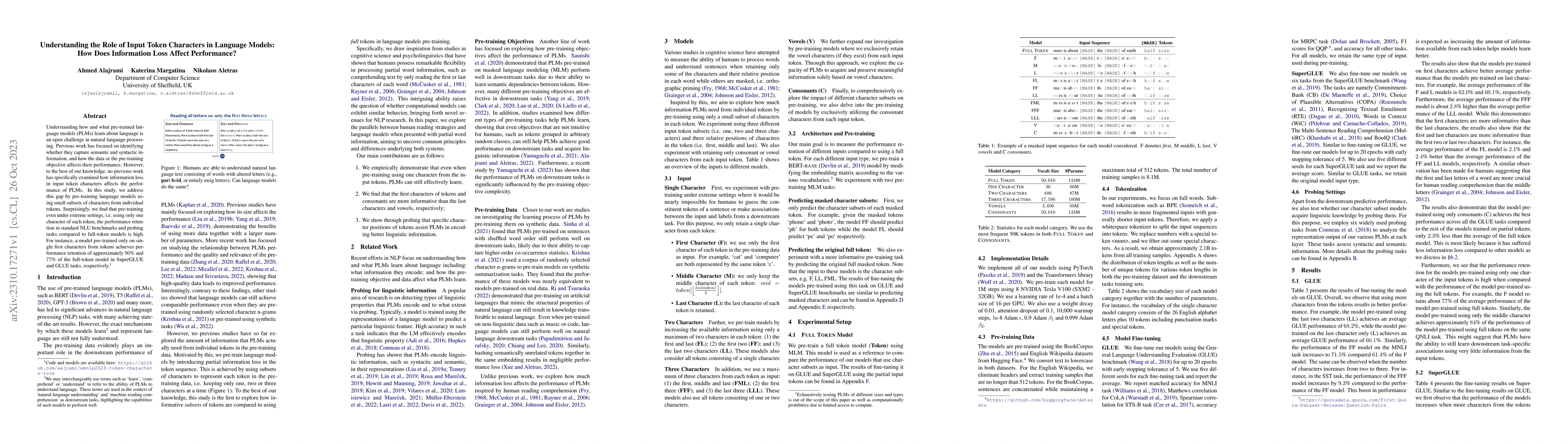 Thumbnail for Understanding the Role of Input Token Characters in Language Models: How
  Does Information Loss Affect Performance?