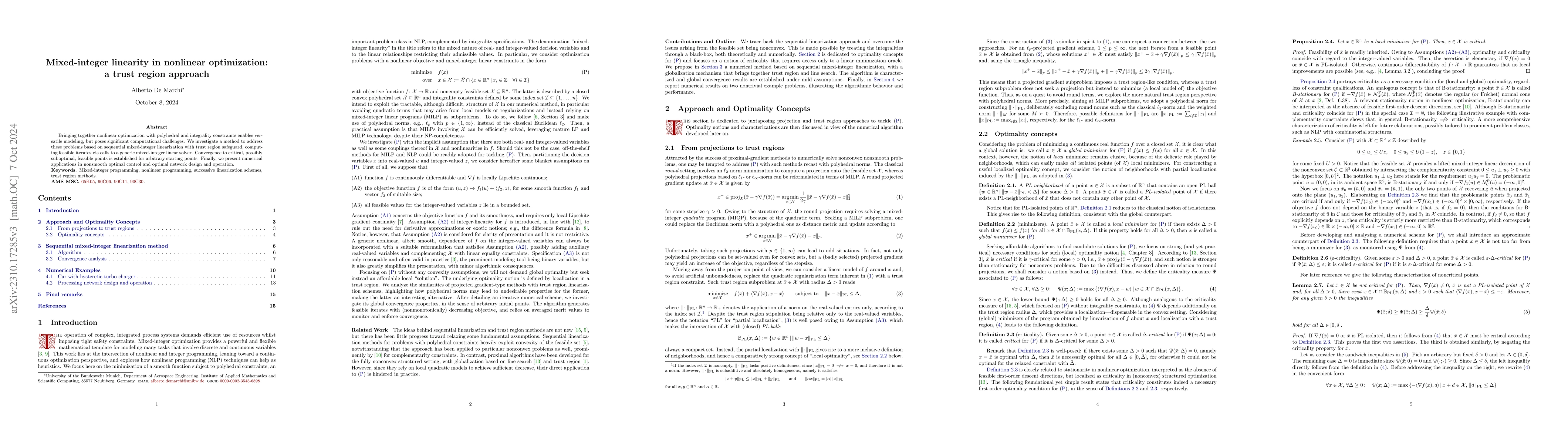 Thumbnail for Mixed-integer linearity in nonlinear optimization: a trust region
  approach