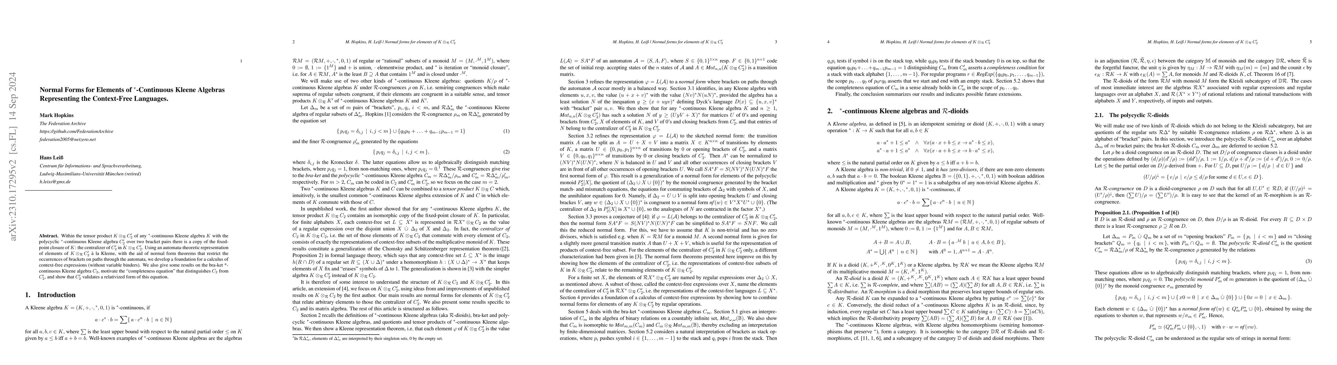 Thumbnail for Normal Forms for Elements of the ${}^*$-Continuous Kleene Algebras
  $K\mathop{\otimes_{\cal R}} C_2'$