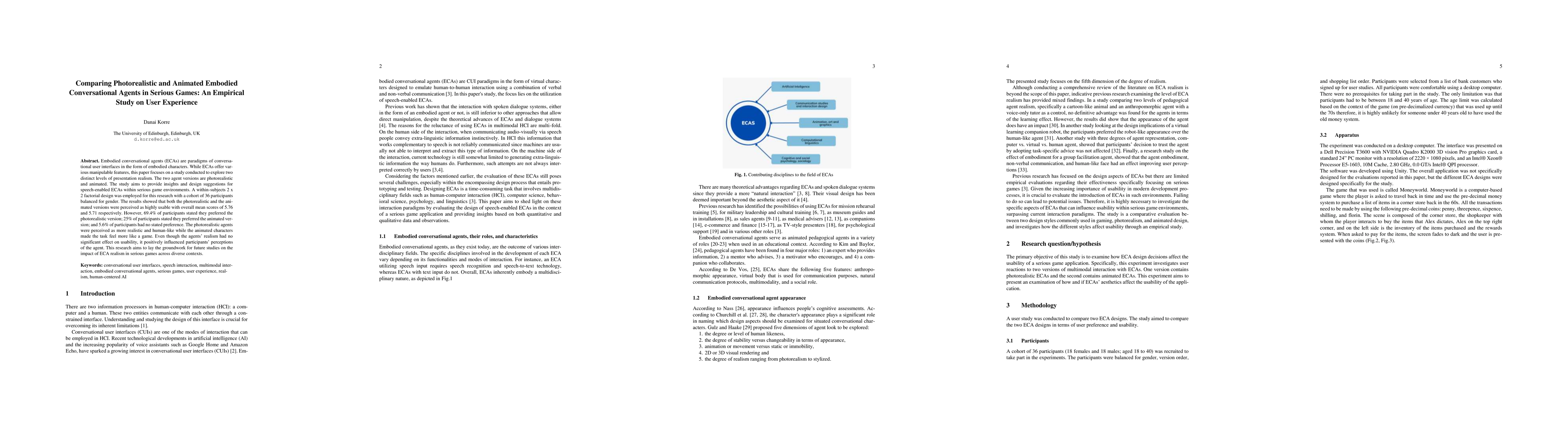 Thumbnail for Comparing Photorealistic and Animated Embodied Conversational Agents in
  Serious Games: An Empirical Study on User Experience