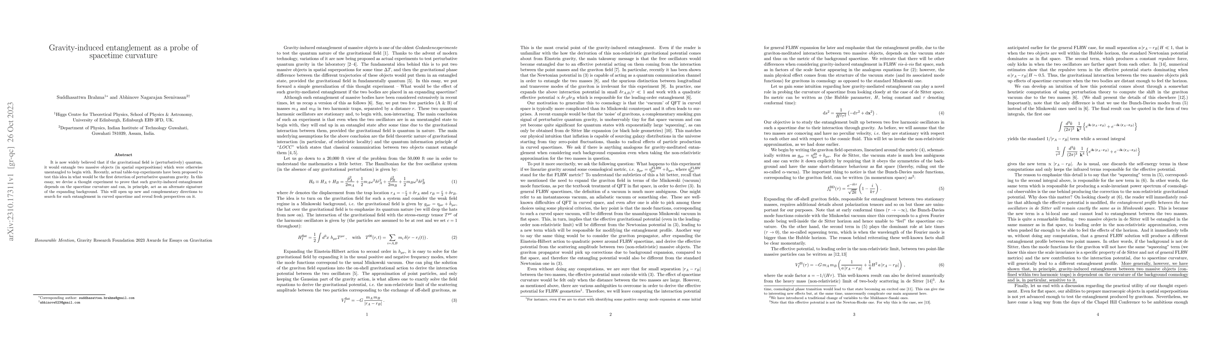 Thumbnail for Gravity-induced entanglement as a probe of spacetime curvature