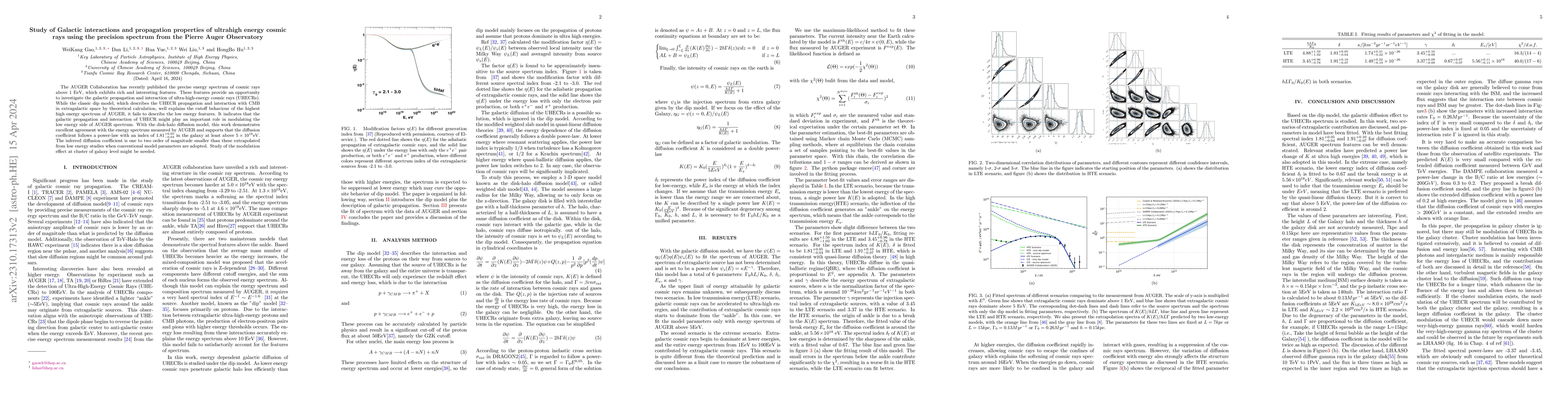 Thumbnail for Study of Galactic interactions and propagation properties of ultrahigh
  energy cosmic rays using the precision spectrum from the Pierre Auger
  Observatory