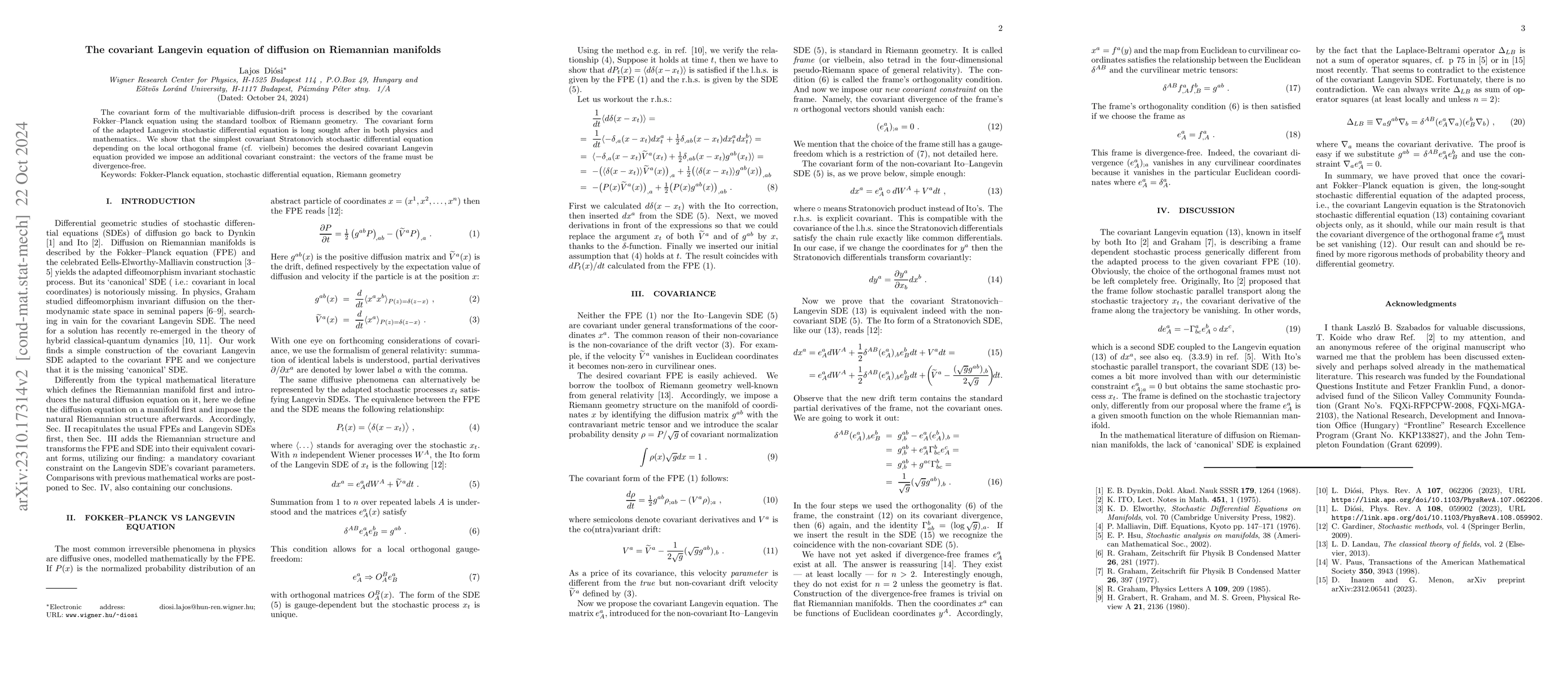 Thumbnail for The covariant Langevin equation