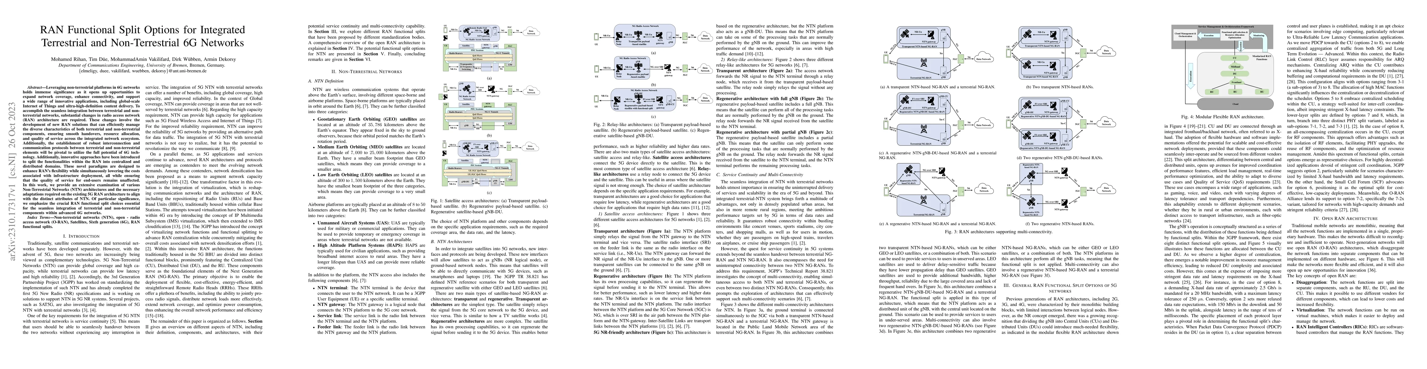 Thumbnail for RAN Functional Split Options for Integrated Terrestrial and
  Non-Terrestrial 6G Networks