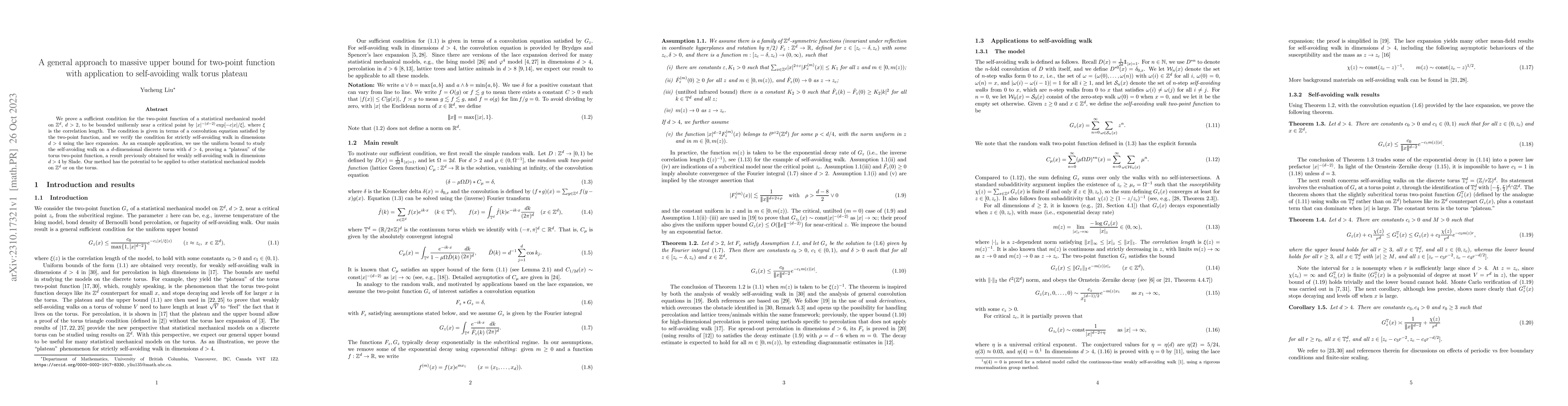 Thumbnail for A general approach to massive upper bound for two-point function with
  application to self-avoiding walk torus plateau
