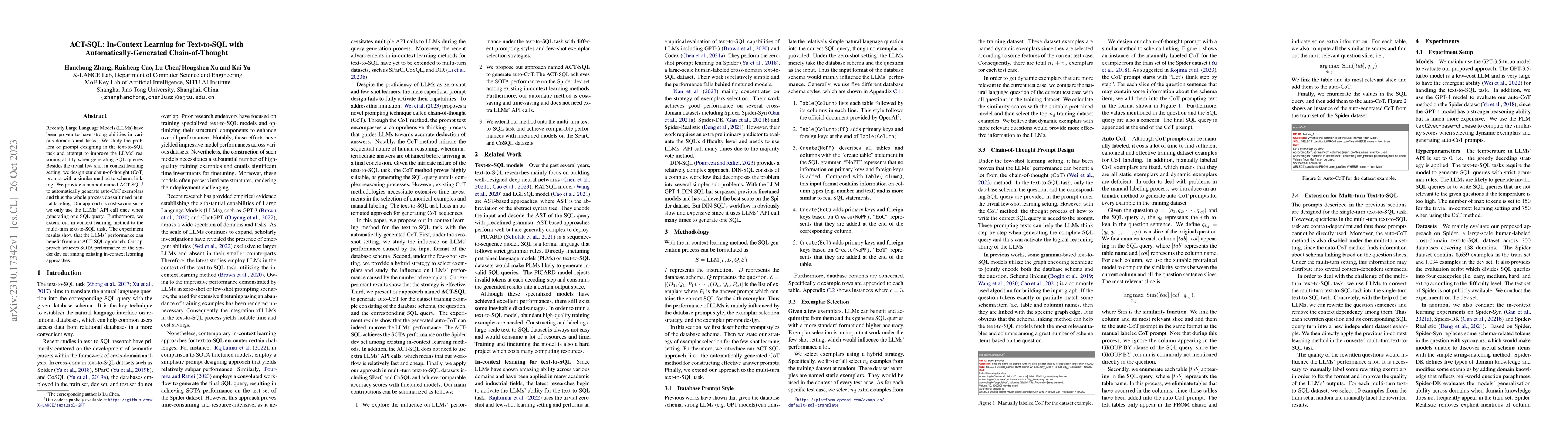 Thumbnail for ACT-SQL: In-Context Learning for Text-to-SQL with
  Automatically-Generated Chain-of-Thought