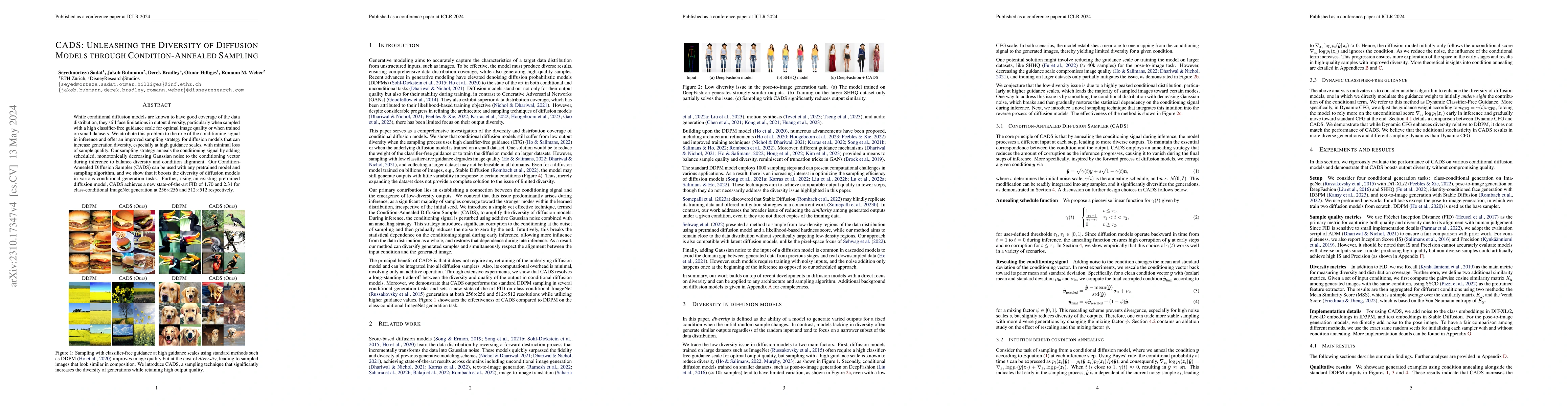 Thumbnail for CADS: Unleashing the Diversity of Diffusion Models through
  Condition-Annealed Sampling