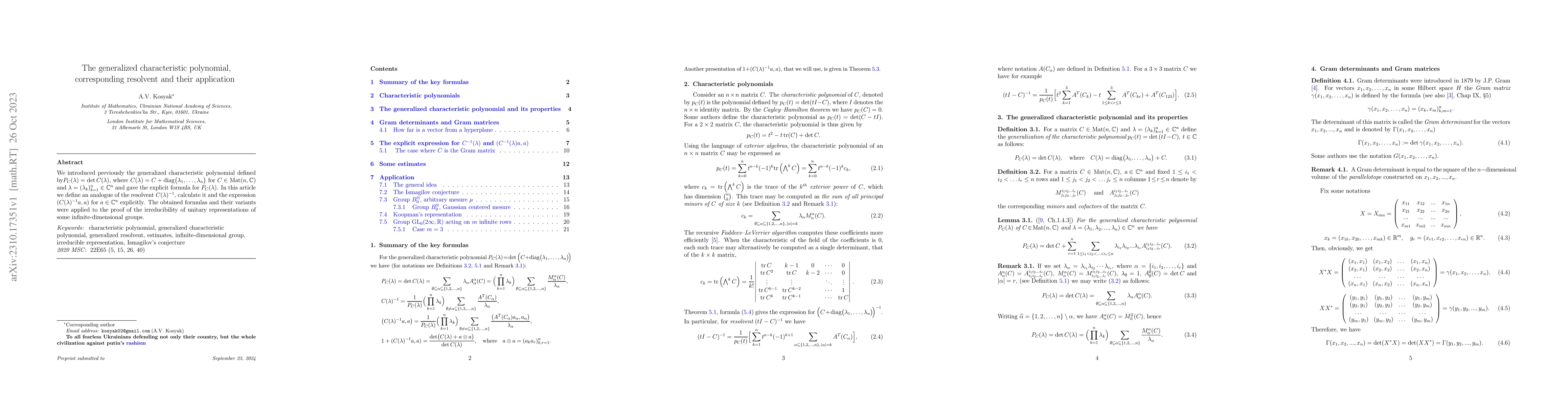 Thumbnail for The generalized characteristic polynomial, corresponding resolvent and
  their application