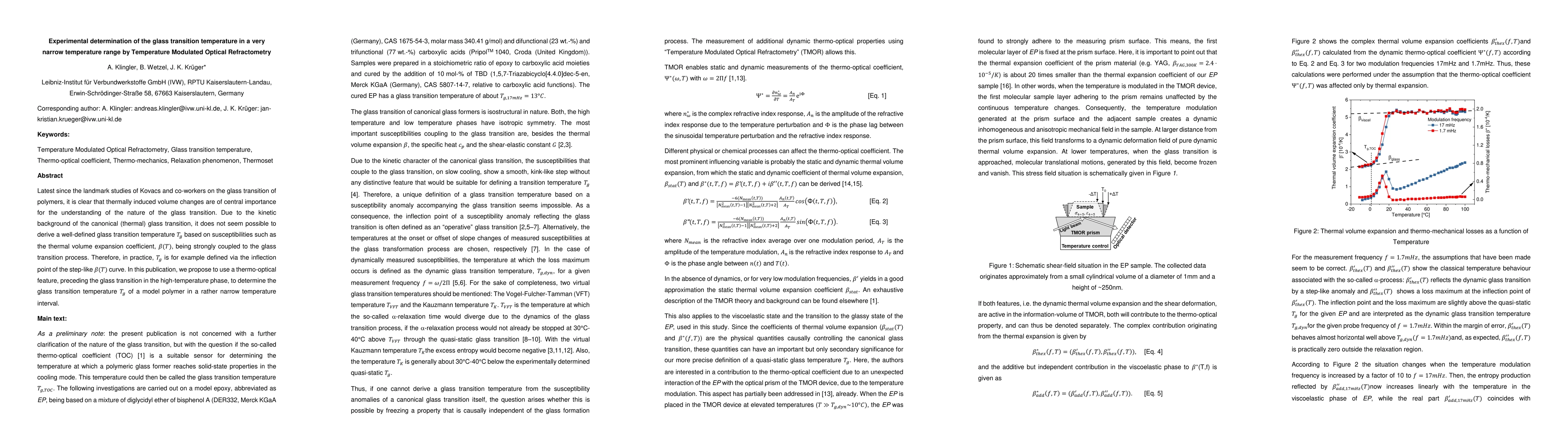 Thumbnail for Experimental determination of the glass transition temperature in a very
  narrow temperature range by Temperature Modulated Optical Refractometry