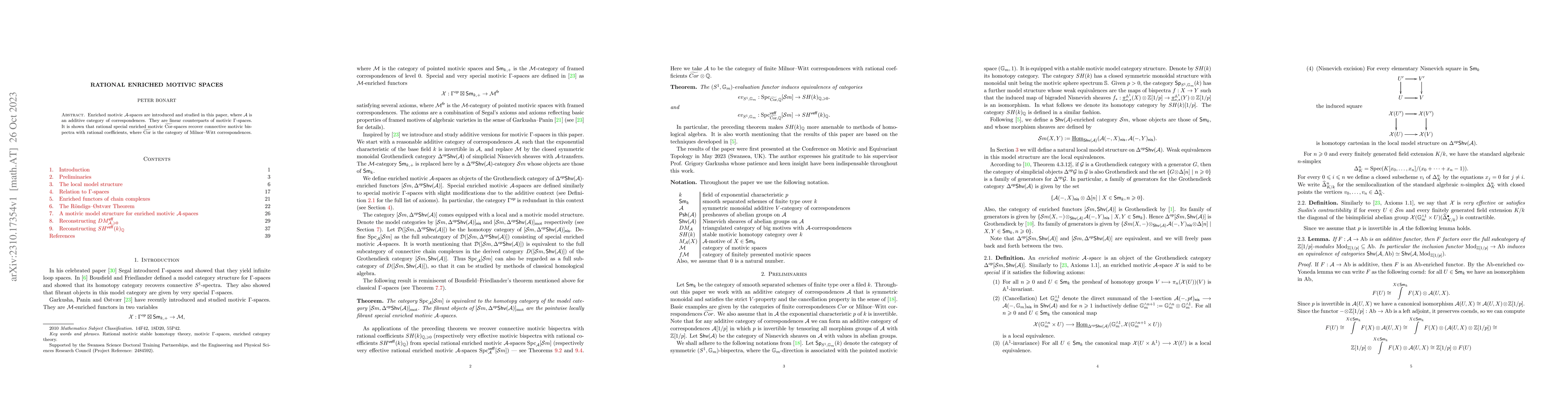 Thumbnail for Rational Enriched Motivic Spaces