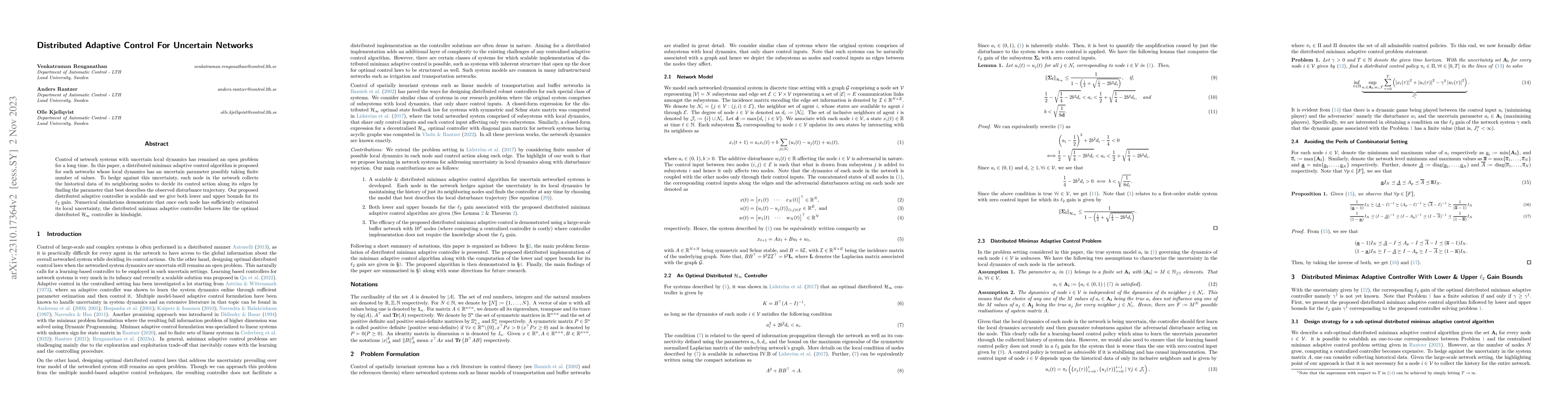 Thumbnail for Distributed Adaptive Control for Uncertain Networks