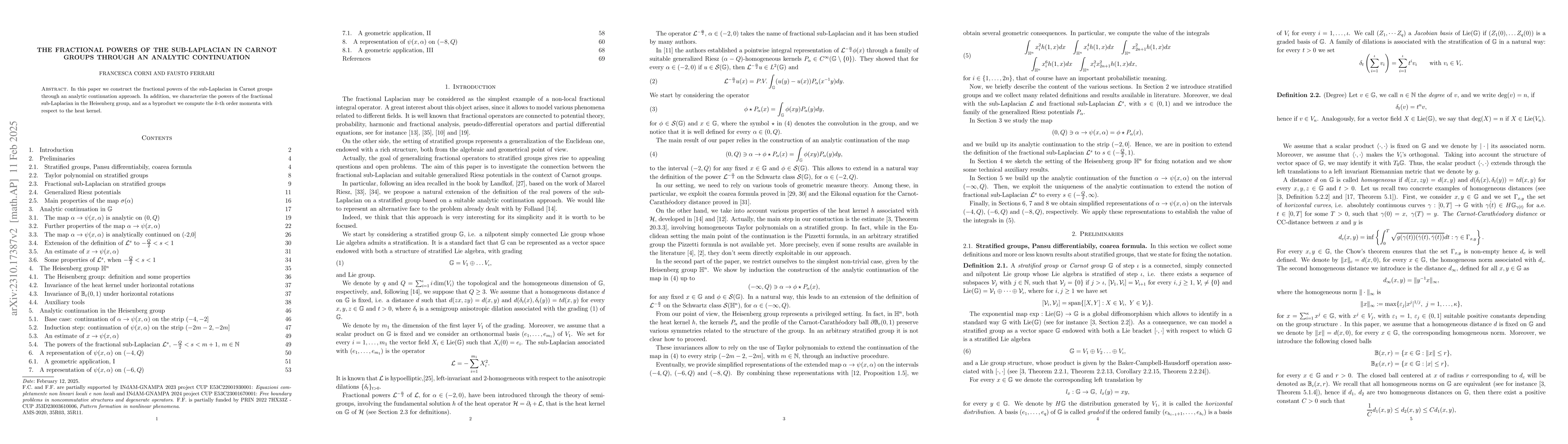 Thumbnail for The fractional powers of the sub-Laplacian in Carnot groups through an
  analytic continuation