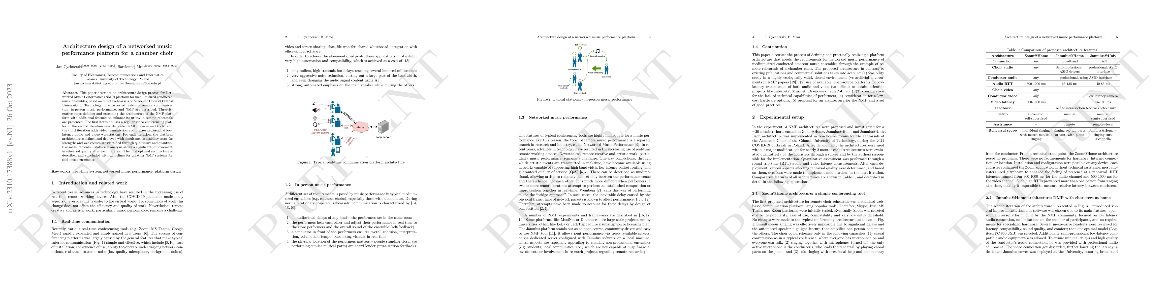 Thumbnail for Architecture Design of a Networked Music Performance Platform for a
  Chamber Choir