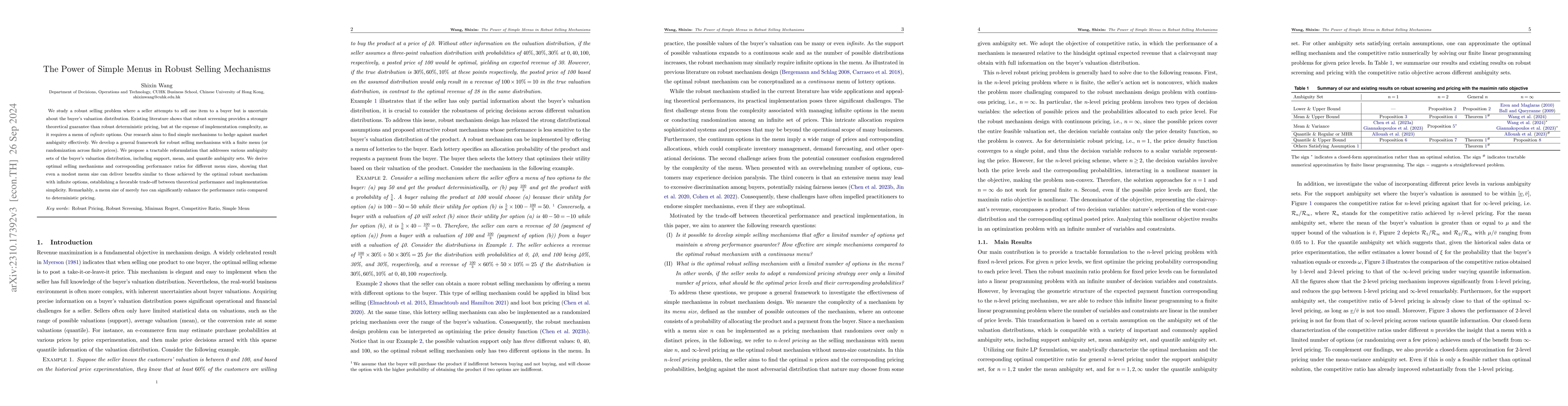 Thumbnail for The Power of Simple Menus in Robust Selling Mechanisms