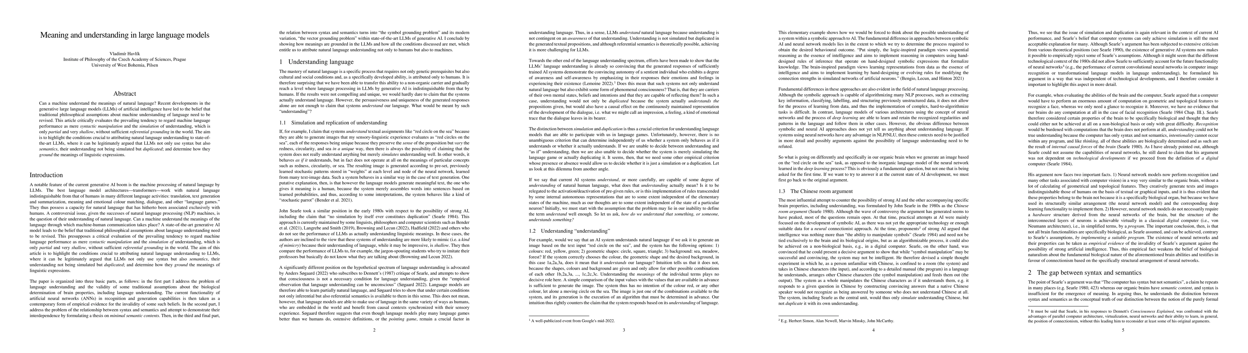 Thumbnail for Meaning and understanding in large language models