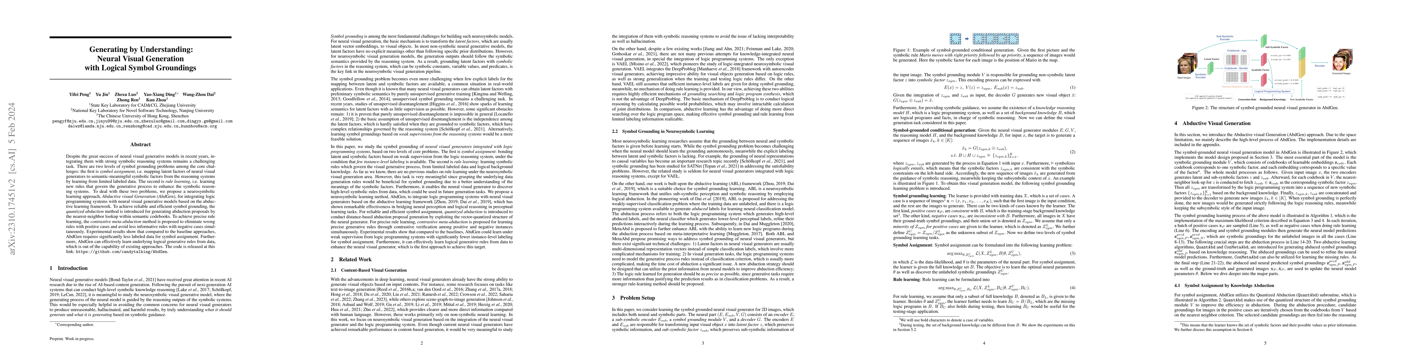 Thumbnail for Generating by Understanding: Neural Visual Generation with Logical
  Symbol Groundings