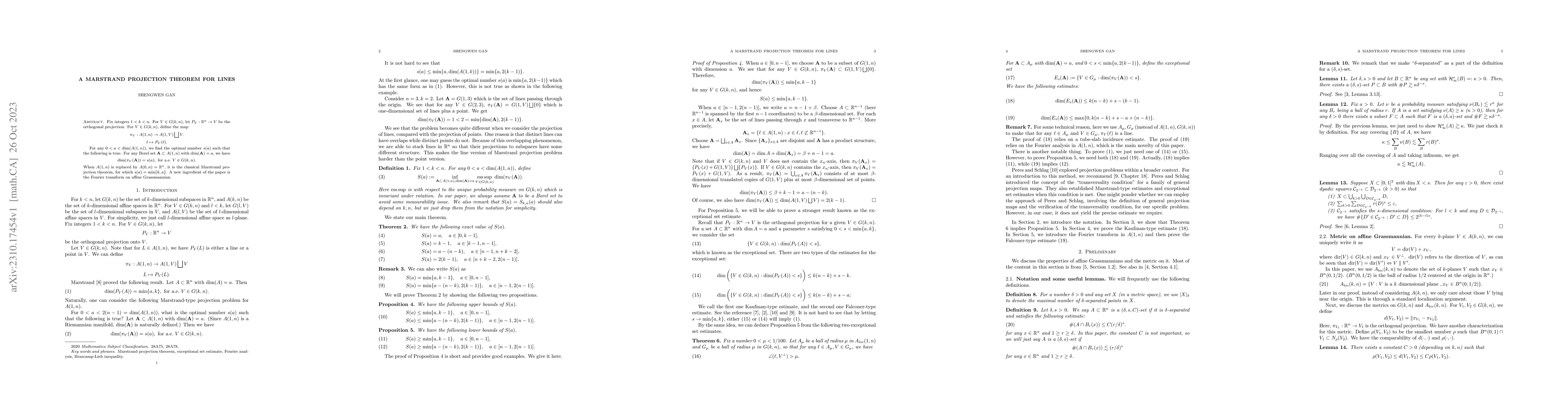Thumbnail for A Marstrand projection theorem for lines