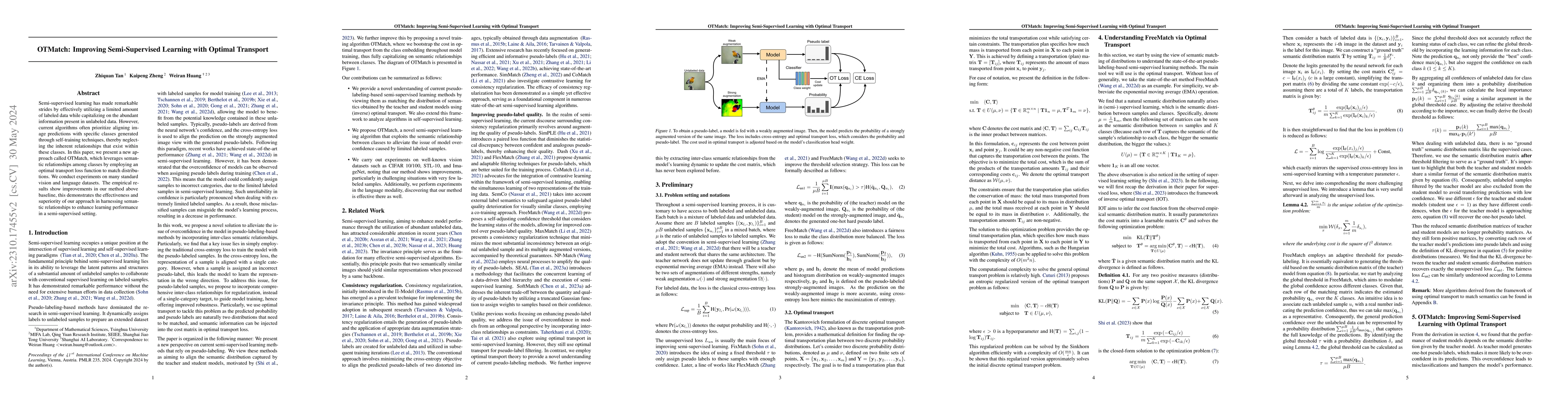 Thumbnail for OTMatch: Improving Semi-Supervised Learning with Optimal Transport