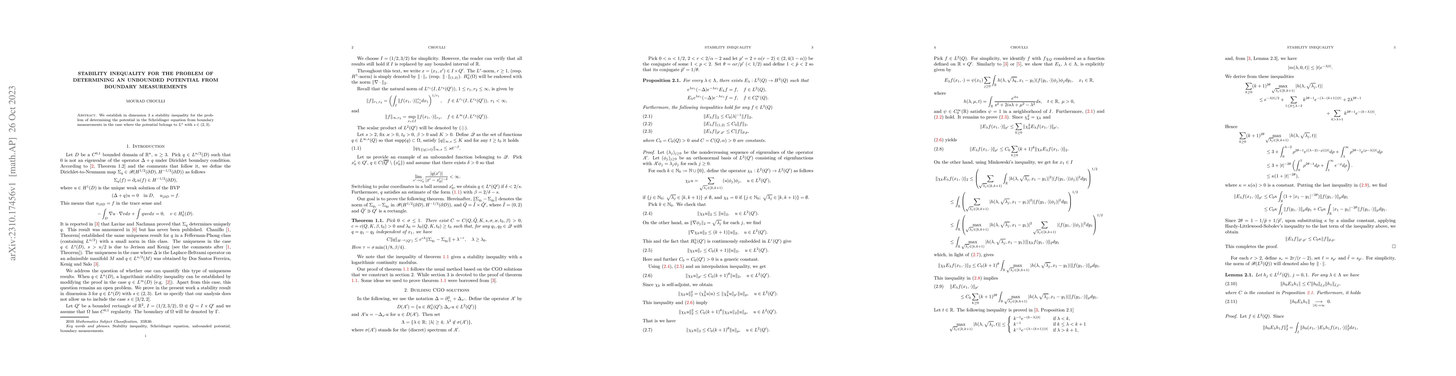 Thumbnail for Stability inequality for the problem of determining an unbounded
  potential from boundary measurements
