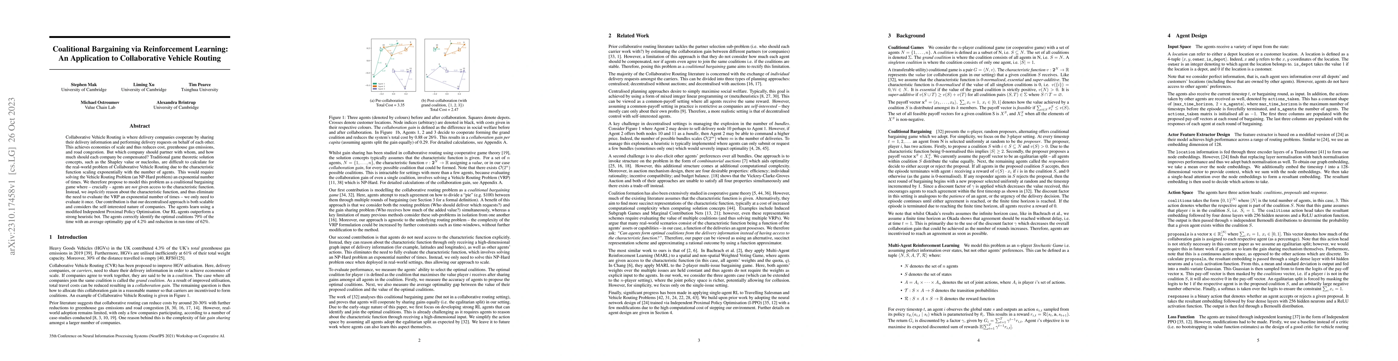 Thumbnail for Coalitional Bargaining via Reinforcement Learning: An Application to
  Collaborative Vehicle Routing