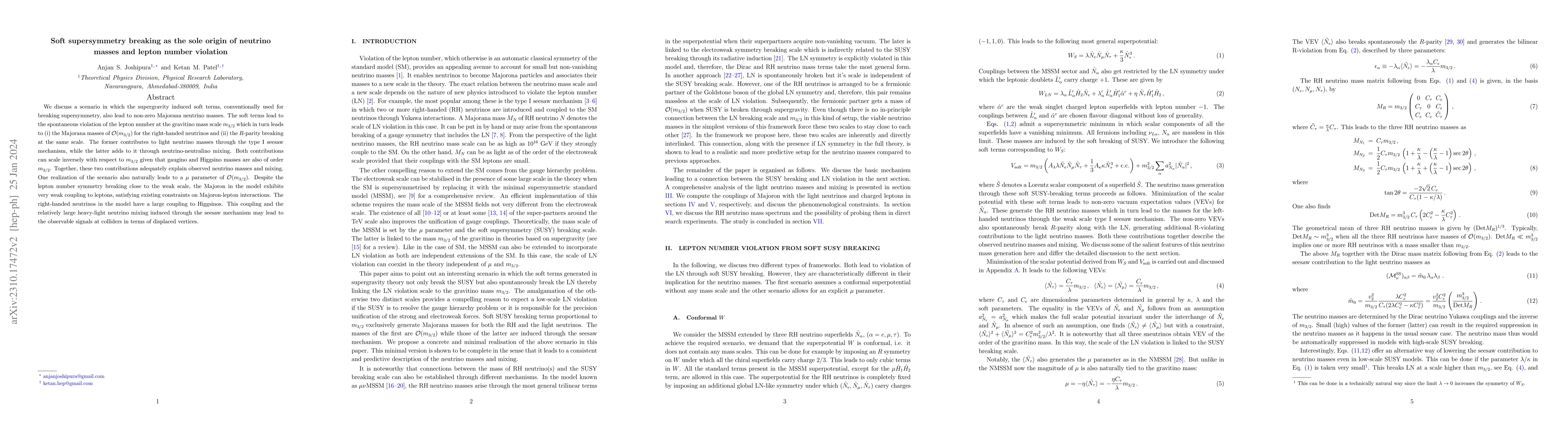 Thumbnail for Soft supersymmetry breaking as the sole origin of neutrino masses and
  lepton number violation