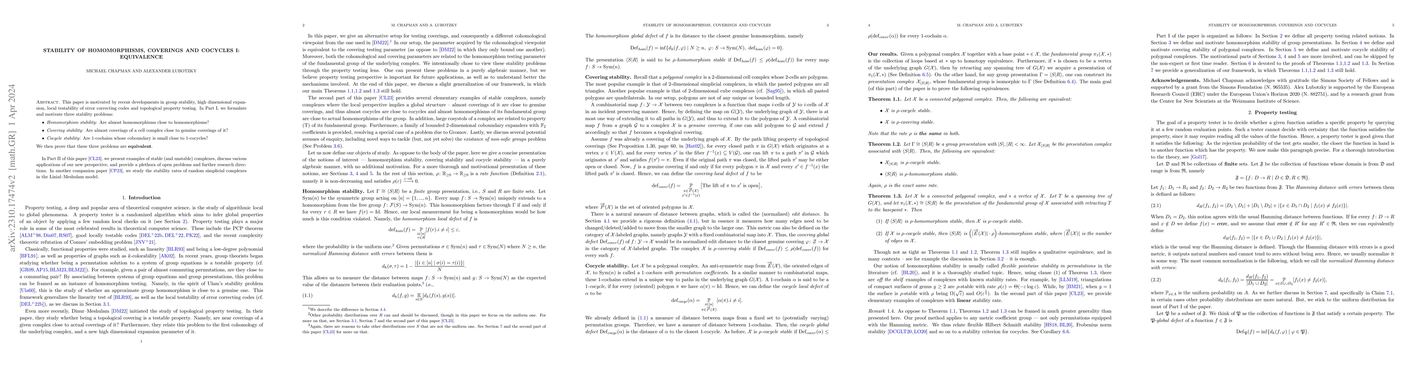 Thumbnail for Stability of Homomorphisms, Coverings and Cocycles I: Equivalence
