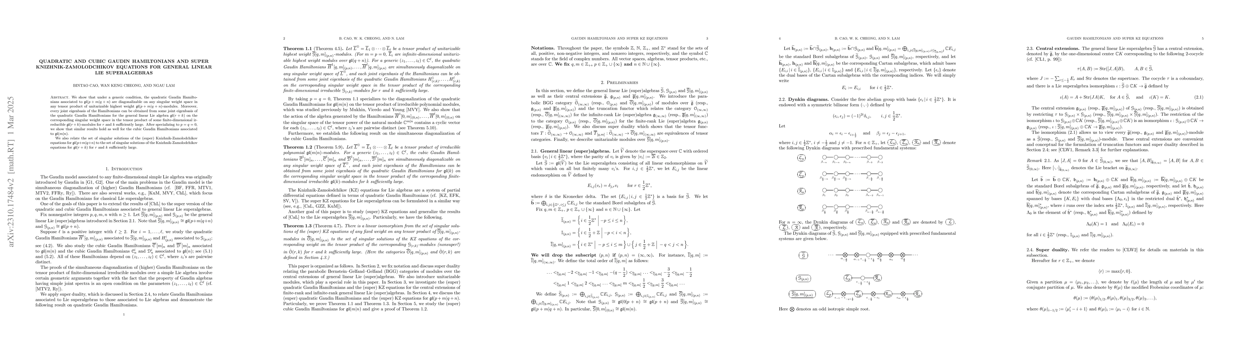 Thumbnail for Quadratic and cubic Gaudin Hamiltonians and super Knizhnik-Zamolodchikov
  equations for general linear Lie superalgebras