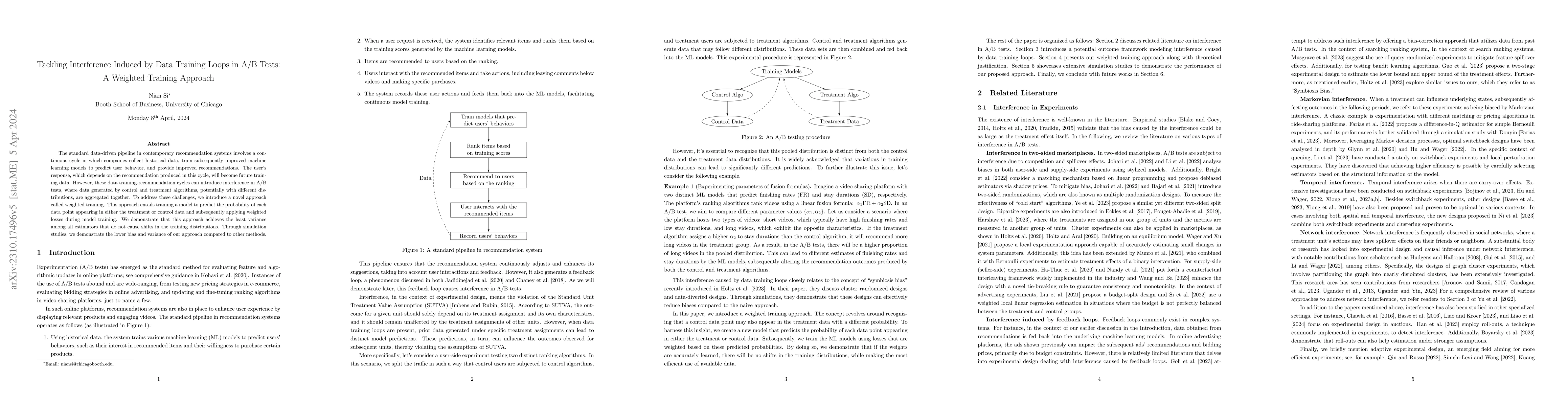 Thumbnail for Tackling Interference Induced by Data Training Loops in A/B Tests: A
  Weighted Training Approach
