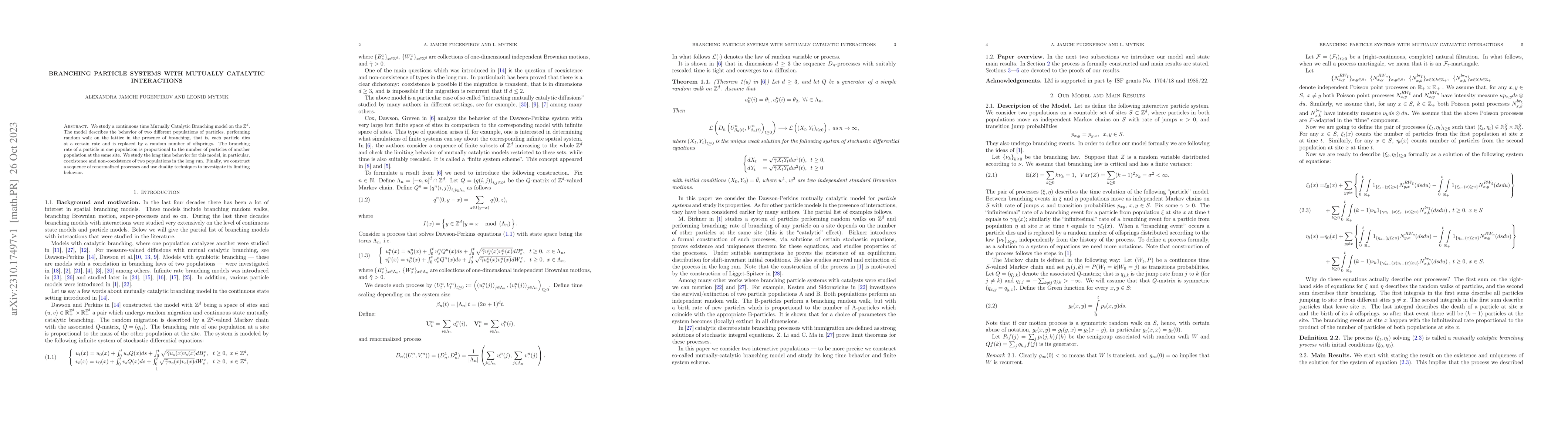 Thumbnail for Branching Particle Systems with Mutually Catalytic Interactions