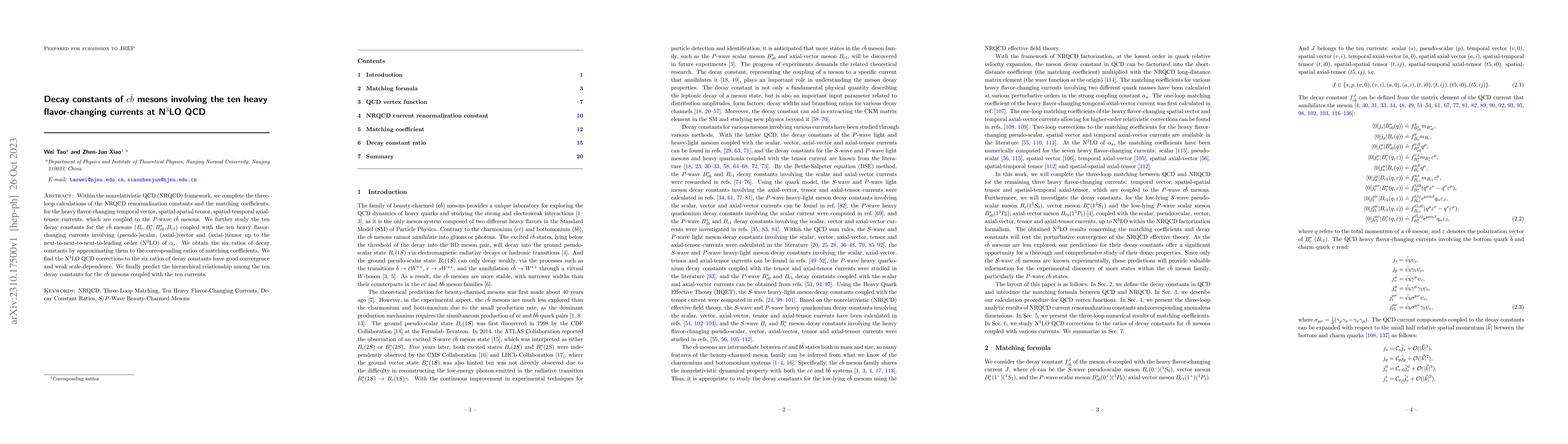 Thumbnail for Decay constants of $c \bar b$ mesons involving the ten heavy
  flavor-changing currents at N$^3$LO QCD