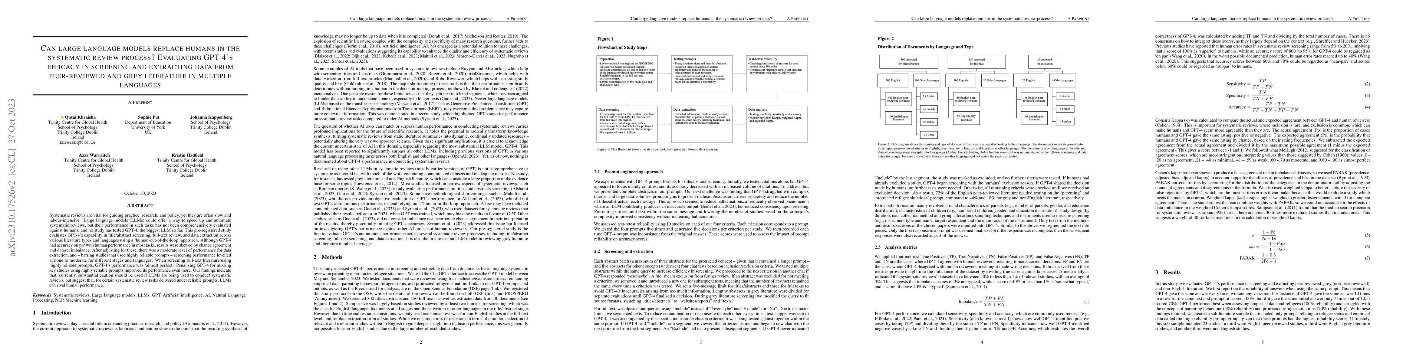 Thumbnail for Can large language models replace humans in the systematic review
  process? Evaluating GPT-4's efficacy in screening and extracting data from
  peer-reviewed and grey literature in multiple languages