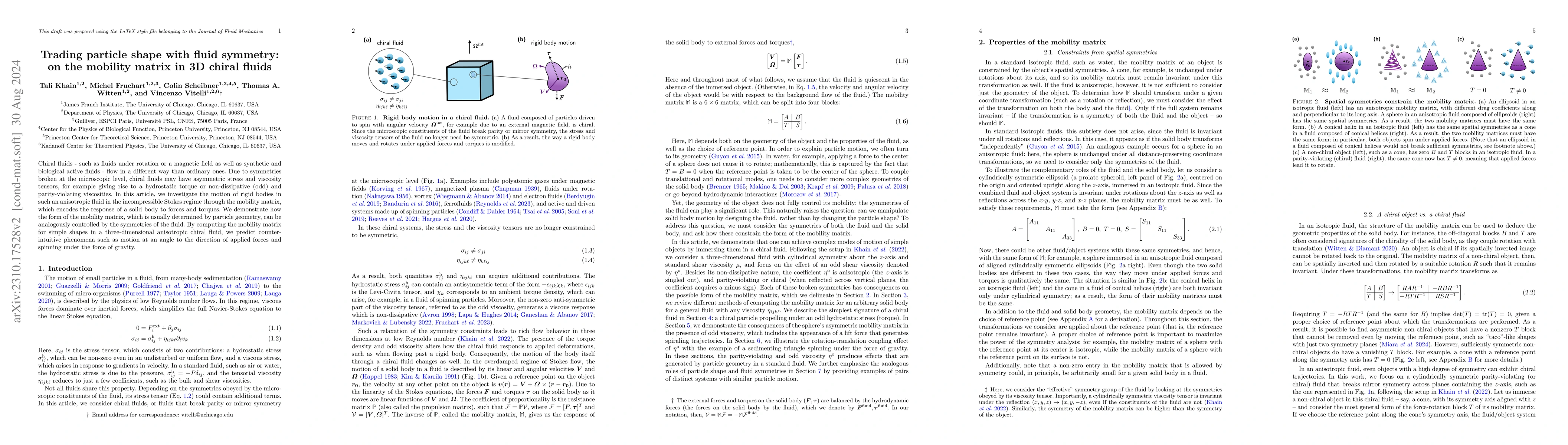 Thumbnail for Trading particle shape with fluid symmetry: on the mobility matrix in 3D
  chiral fluids