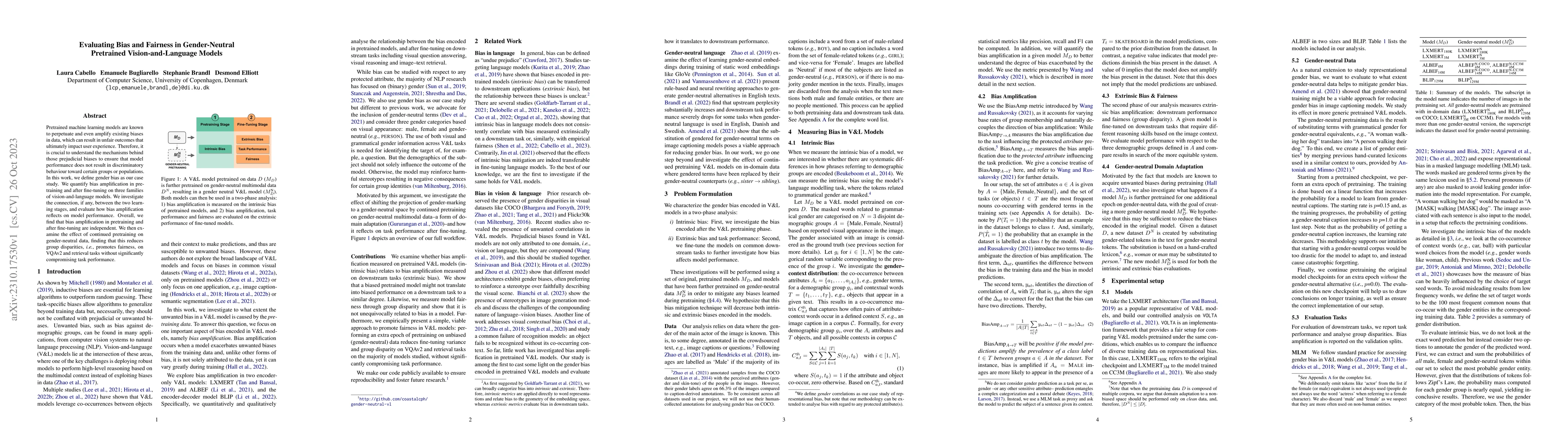 Thumbnail for Evaluating Bias and Fairness in Gender-Neutral Pretrained
  Vision-and-Language Models