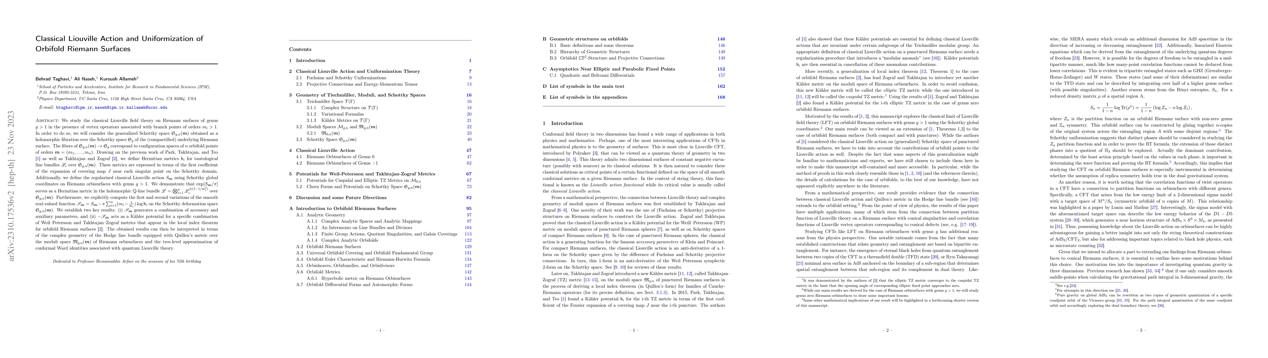 Thumbnail for Classical Liouville Action and Uniformization of Orbifold Riemann
  Surfaces