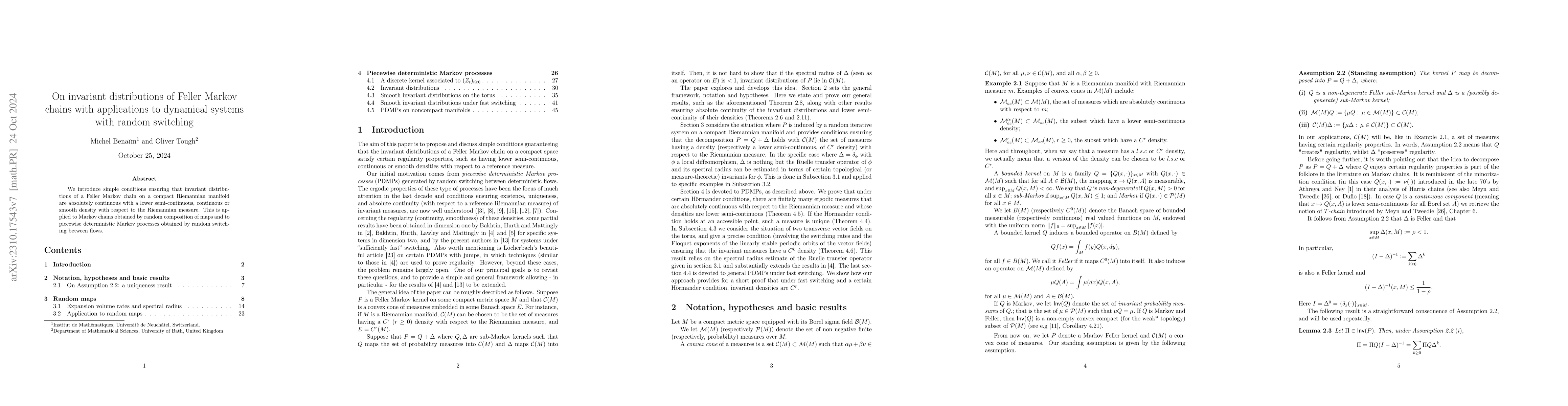 Thumbnail for On invariant distributions of Feller Markov chains with applications to
  dynamical systems with random switching