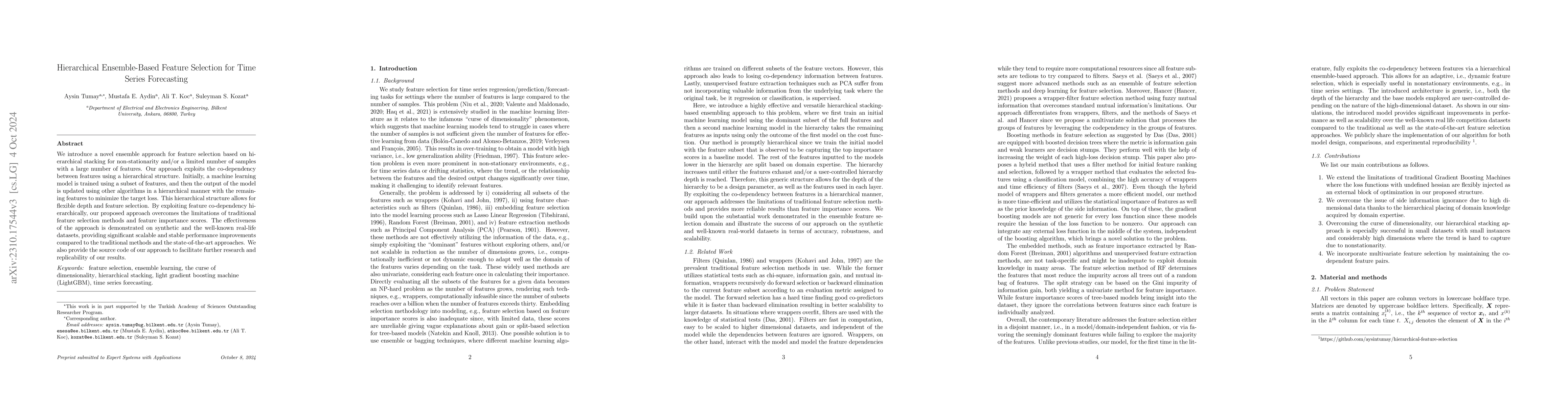 Thumbnail for Hierarchical Ensemble-Based Feature Selection for Time Series
  Forecasting