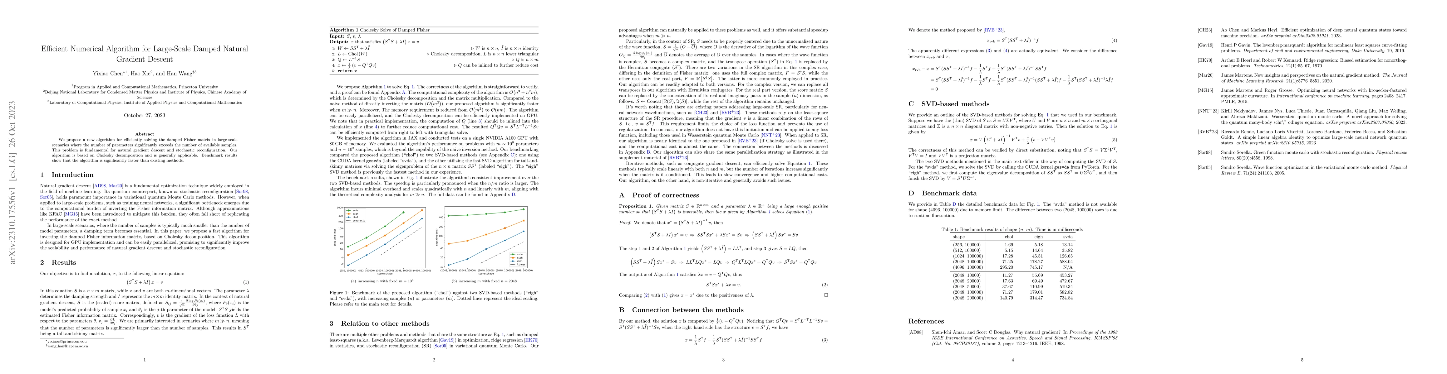Thumbnail for Efficient Numerical Algorithm for Large-Scale Damped Natural Gradient
  Descent