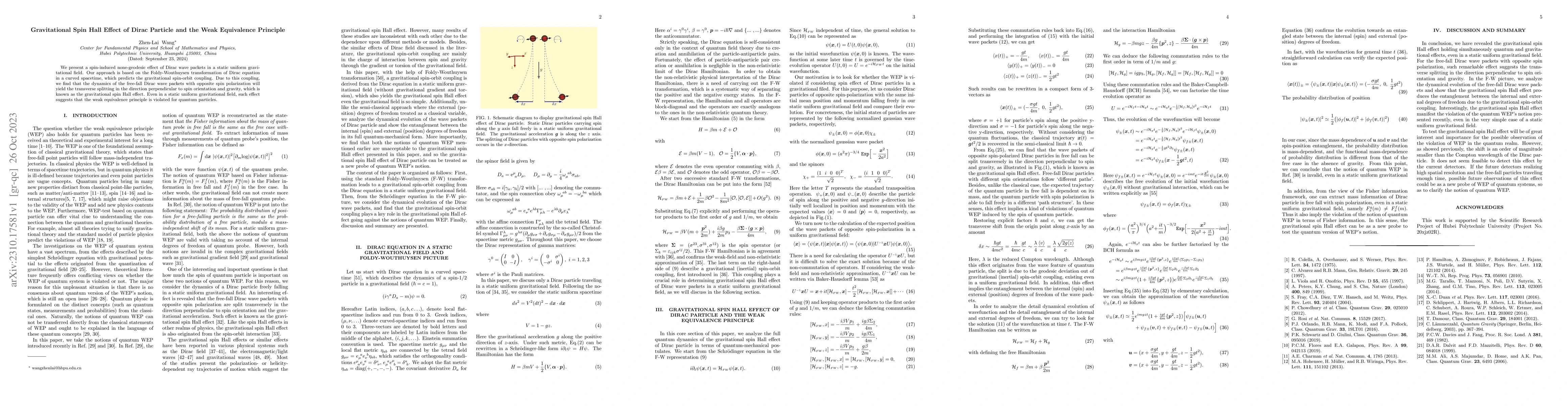 Thumbnail for Gravitational Spin Hall Effect of Dirac Particle and the Weak
  Equivalence Principle