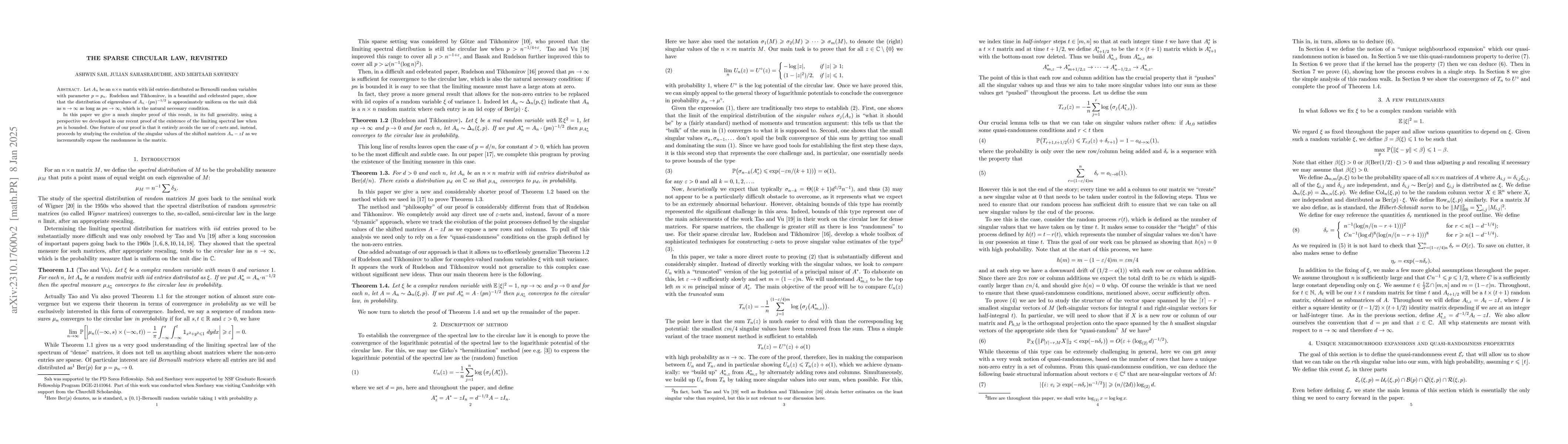 Thumbnail for The sparse circular law, revisited