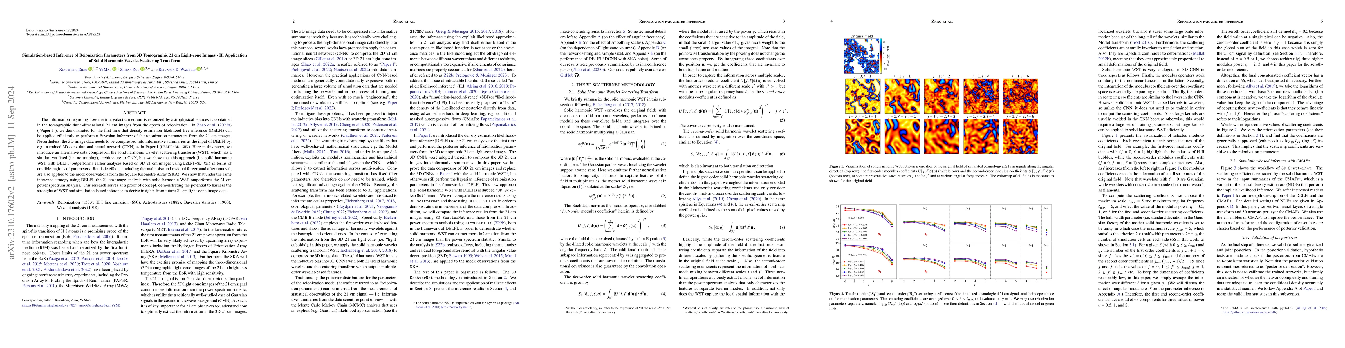 Thumbnail for Simulation-based Inference of Reionization Parameters from 3D
  Tomographic 21 cm Light-cone Images -- II: Application of Solid Harmonic
  Wavelet Scattering Transform