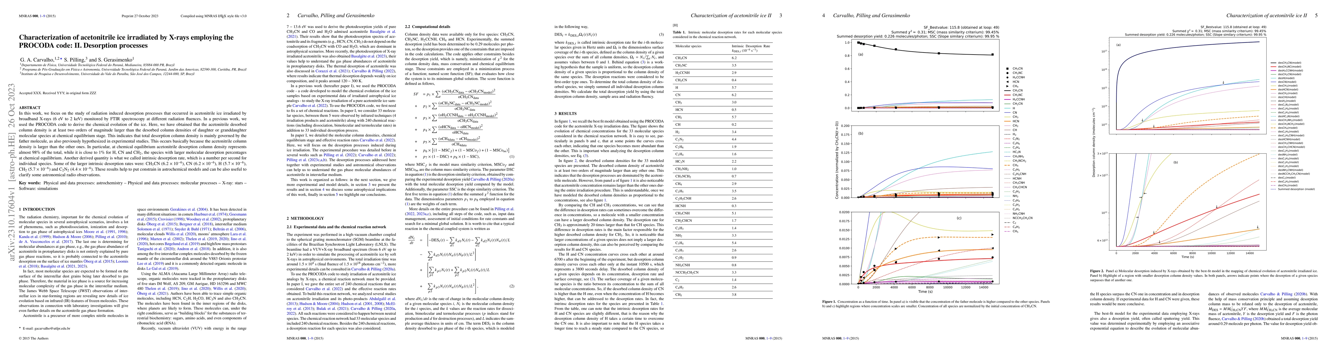 Thumbnail for Characterization of acetonitrile ice irradiated by X-rays employing the
  PROCODA code: II. Desorption processes