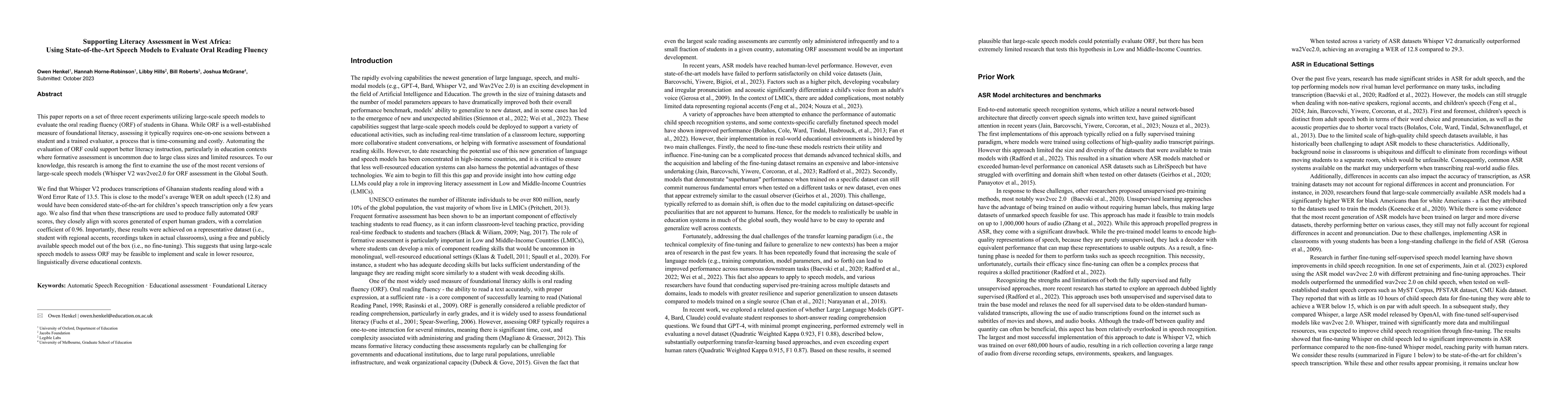 Thumbnail for Using State-of-the-Art Speech Models to Evaluate Oral Reading Fluency in
  Ghana
