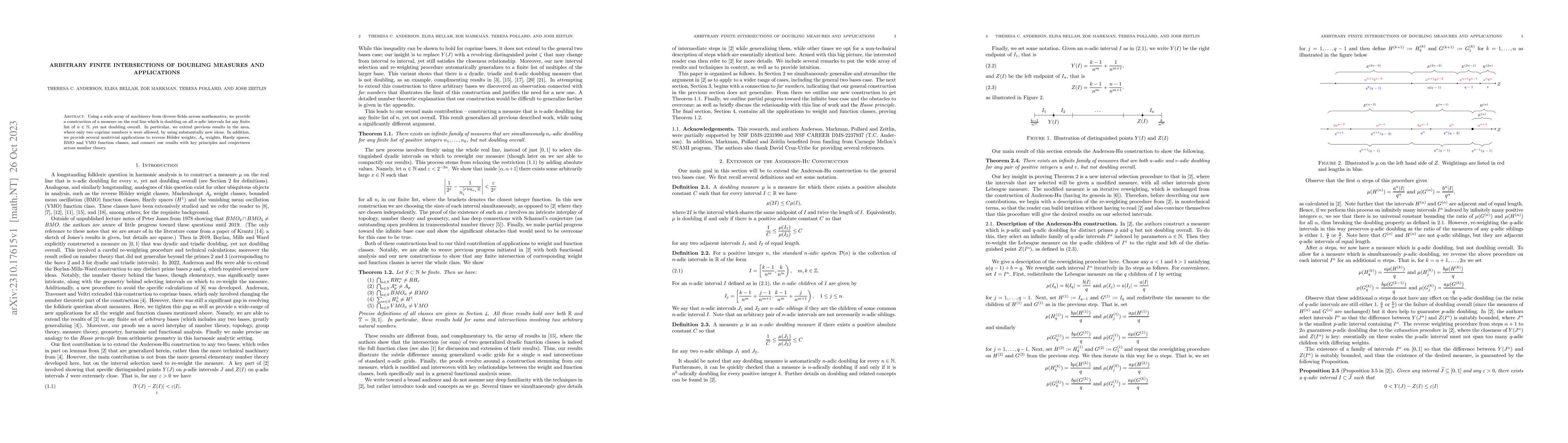 Thumbnail for Arbitrary finite intersections of doubling measures and applications