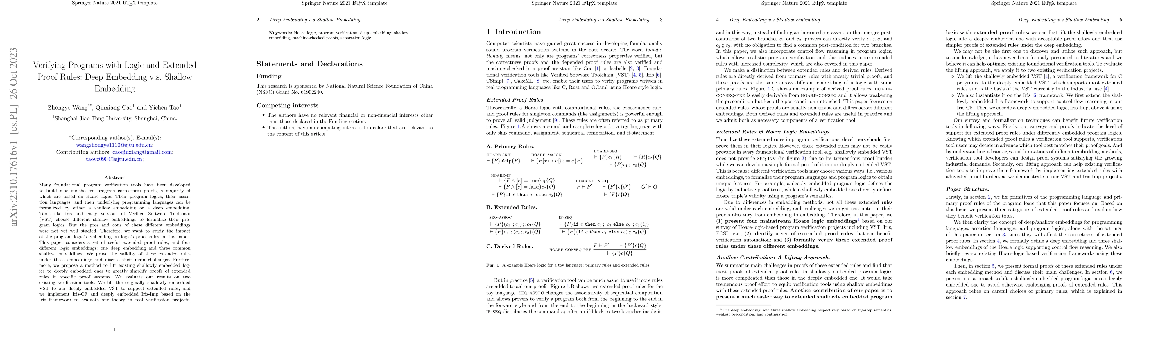 Thumbnail for Verifying Programs with Logic and Extended Proof Rules: Deep Embedding
  v.s. Shallow Embedding
